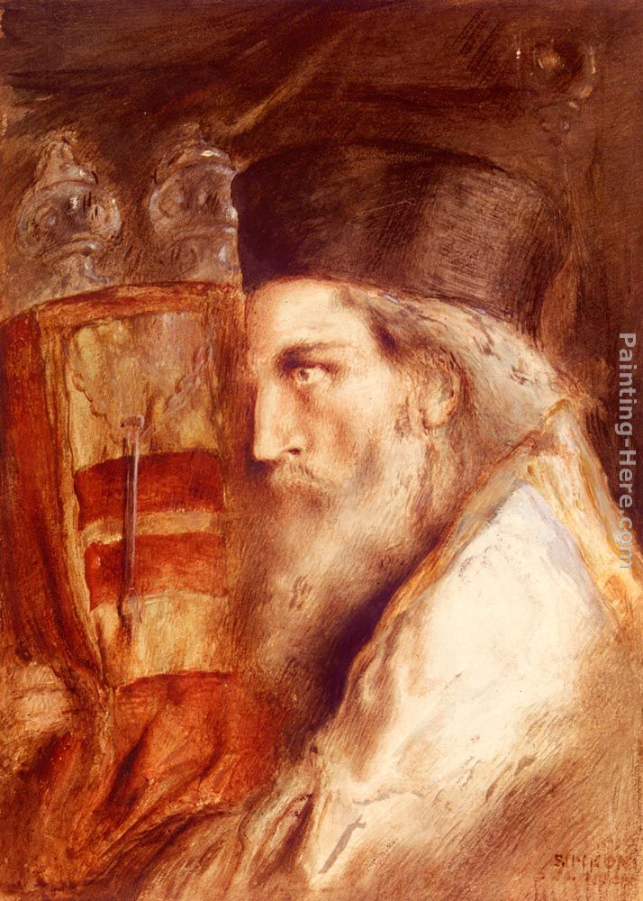 A Rabbi Holding The Torah painting - Simeon Solomon A Rabbi Holding The Torah art painting